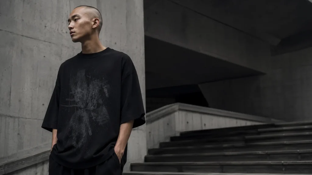Polera oversize negra hëo en outfit streetwear en Chile