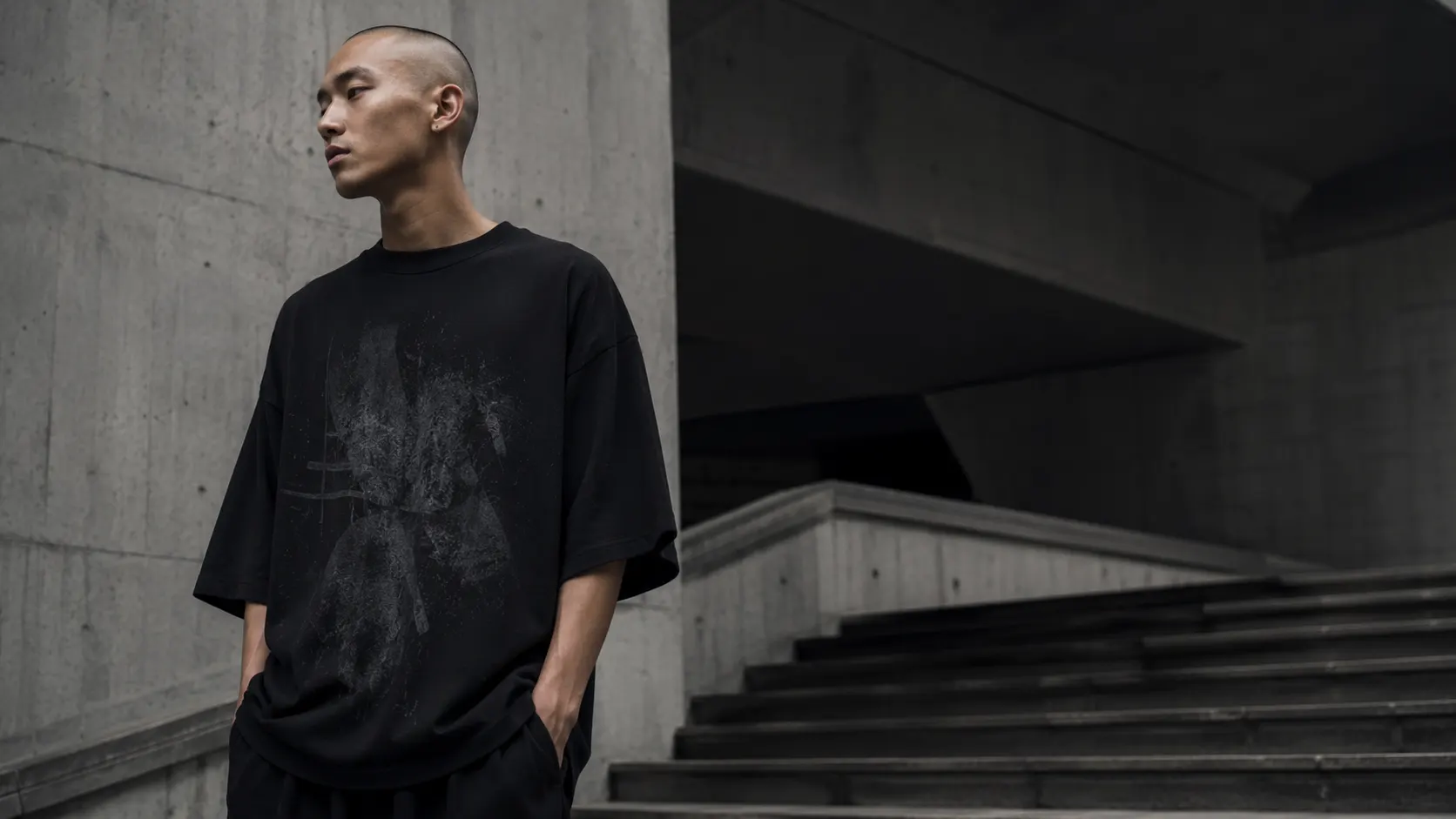 Polera oversize negra hëo en outfit streetwear en Chile