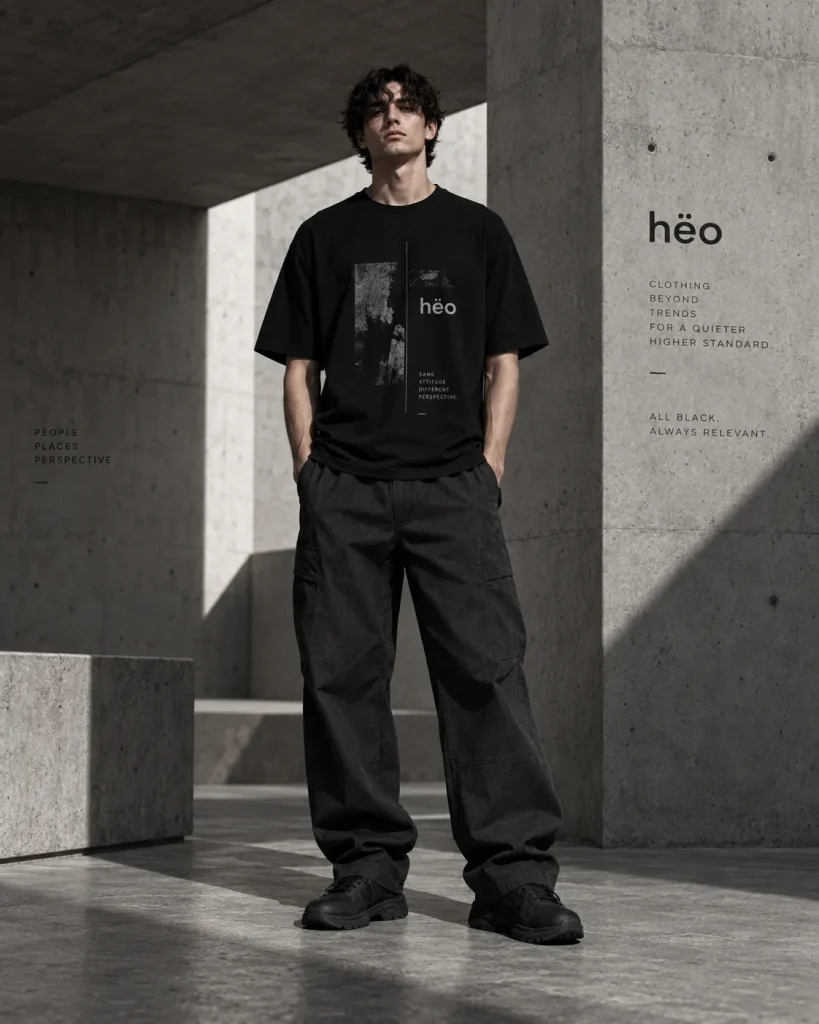Outfit streetwear con polera oversize negra y pantalón baggy