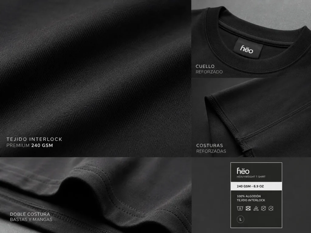 Detalle de tejido interlock de polera hëo de 280 gramos