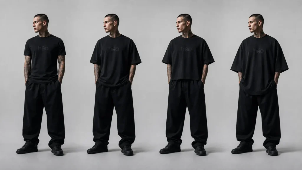 Diferencia visual entre regular relaxed boxy y oversize fit