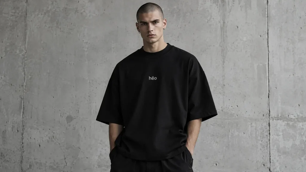 Modelo usando polera oversize negra hëo con fit amplio