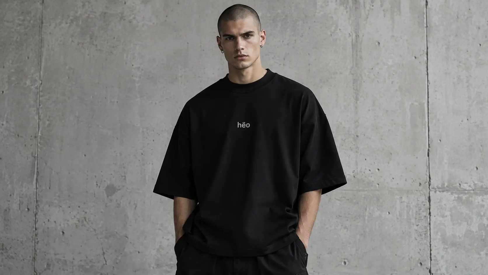 Modelo usando polera oversize negra hëo con fit amplio