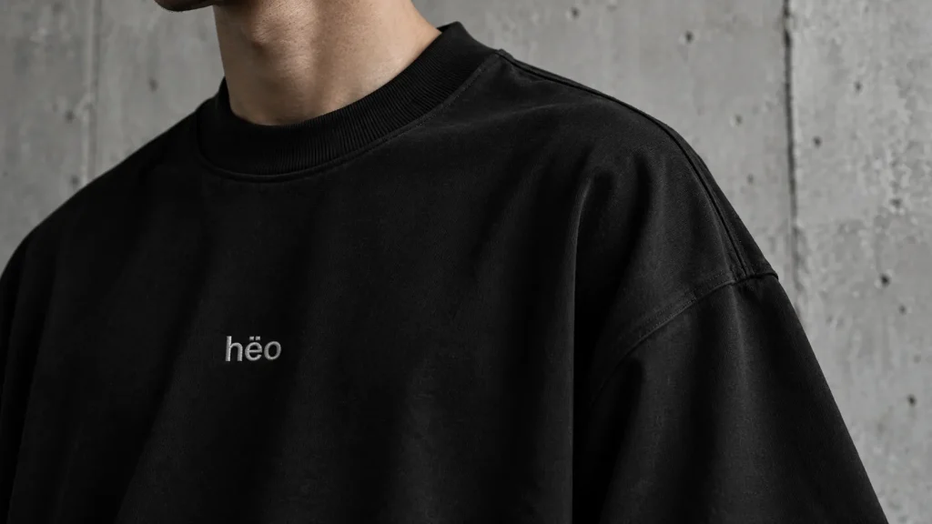 Detalle de tejido y hombro de una polera oversize heavyweight