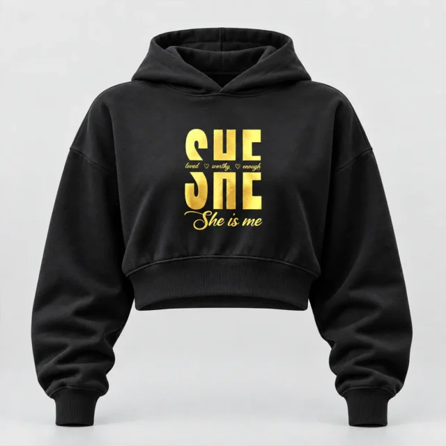 Hoodie Crop She Is Me Gold