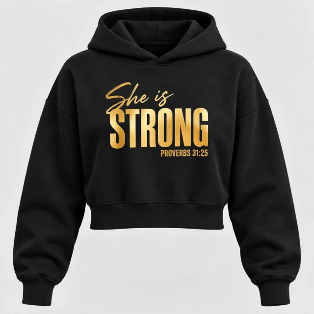 Hoodie Crop She Is Strong Gold