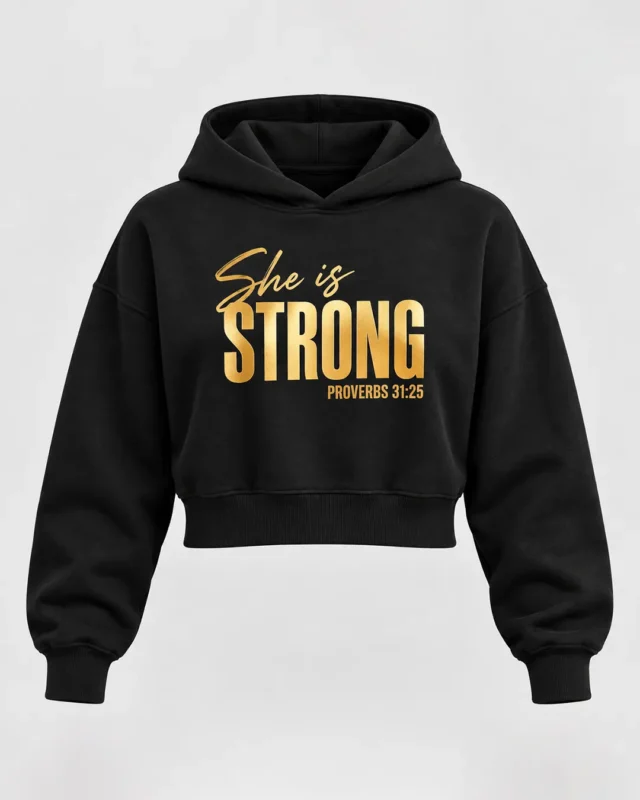 Hoodie Crop She Is Strong Gold